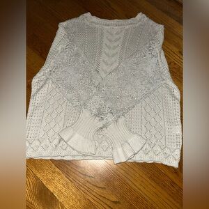 Cream Knit Sweater with Lace Sleeves